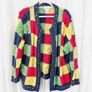 Vintage Susan Bristol Casuals Colorful Hand Knitted Cardigan Sweater - Plus 2X
